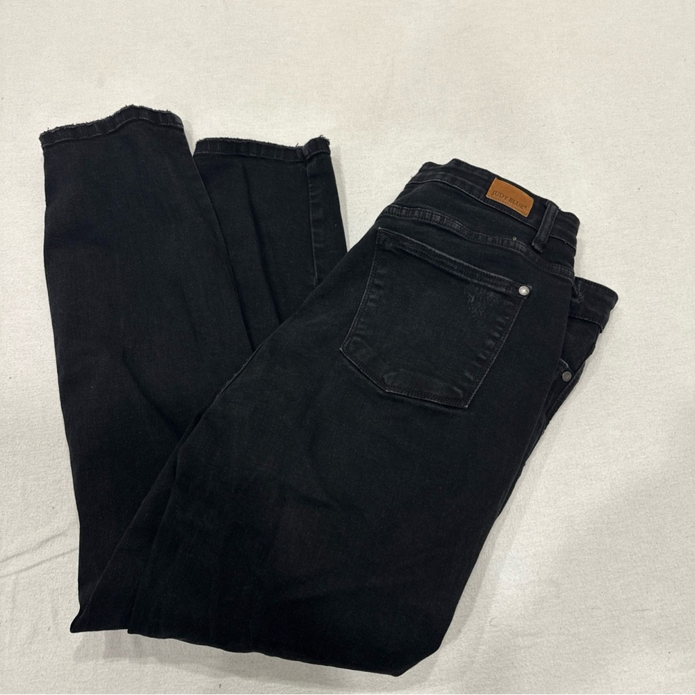 Judy Blue Jeans Womens 15/32 Black Boyfriend Fit Distressed Ripped Stretch Denim